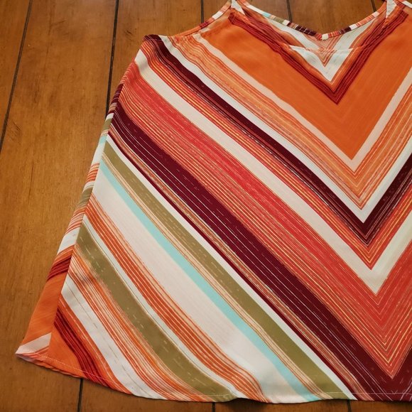 Apt 9 Orange White Maroon Olive Green Aqua V Striped Sleeveless Crop Top Sz L - Picture 9 of 15